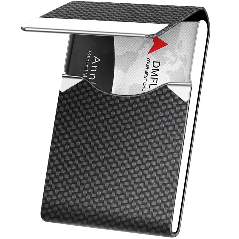 حامل بطاقة العمل، حامل جيب معدني للنساء والرجال، حامل جلد PU احترافي، اسم حجب RFID مع مشبك مغناطيسي، كربون أسود
